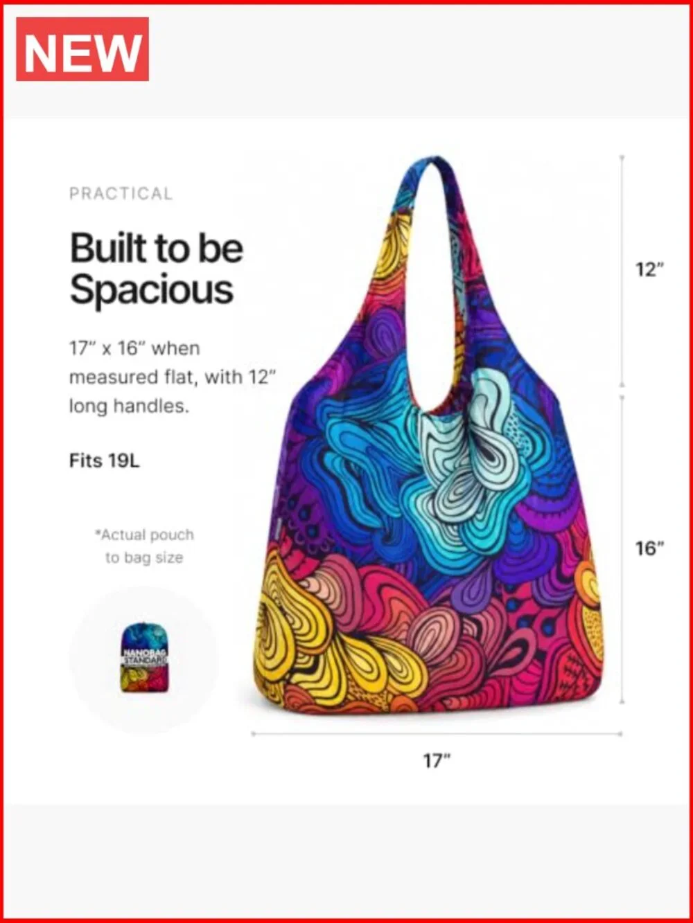 Ultralight Foldable Reusable Tote Bag, Packable Travel Grocery Bag, Diamond